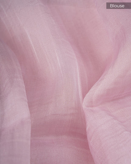 Soft Tissue Organza Silk With Thread Embroidery Scallop Border With Sequence Butties - Pink