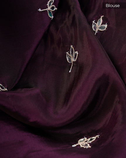 Banaras Silk Saree with Scallop Border with Khardana & Mirror Hand Work - Wine