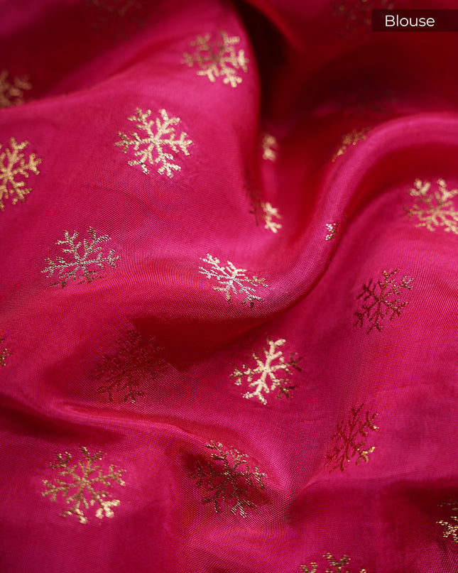 Banaras Silk Saree Gold & Silver Zari Butties and Border - Orange