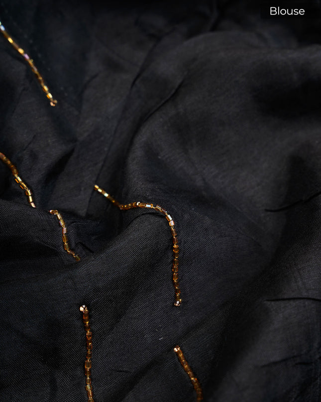 Crepe Saree With Floral Print Scallop Border Kardhana Sequence Work - Black