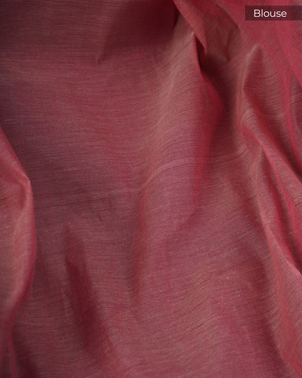 Handloom Cotton Thread Embroidery Butties Gold Zari Border- Onion Pink