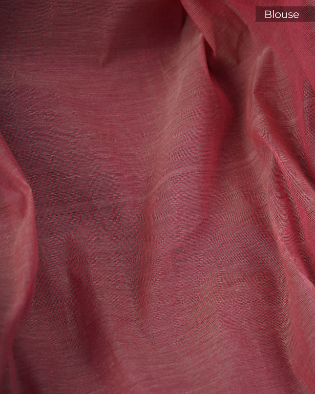 Handloom Cotton Thread Embroidery Butties Gold Zari Border- Onion Pink