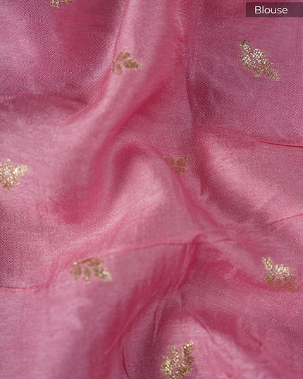 Russian Crepe Pull and Kardhana Butties Golden Stripes Banaras Border- Baby Pink