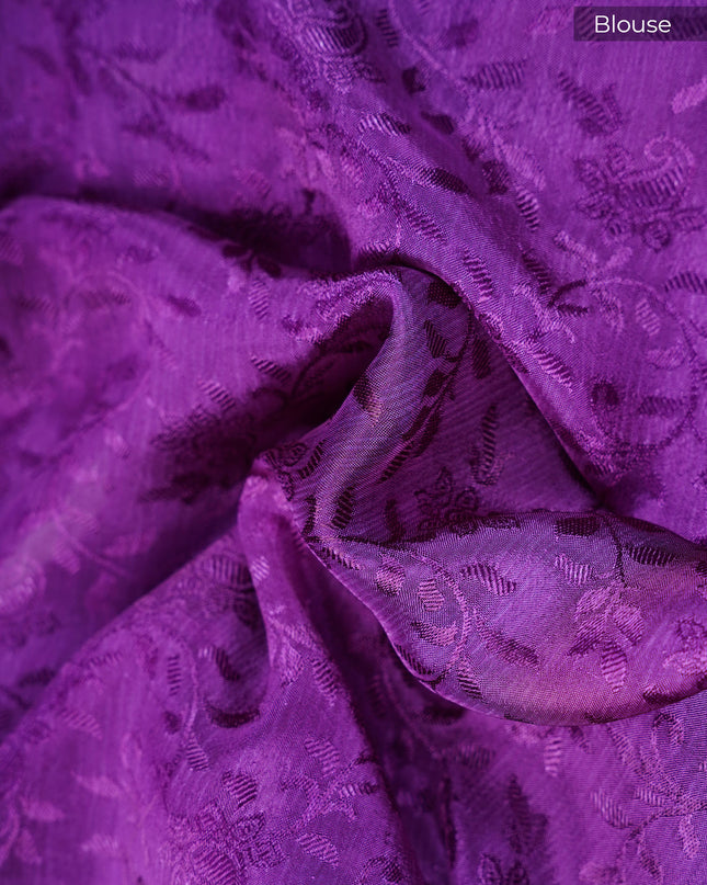 Binny Crepe Floral Print with Golden Zari Border- Voilet