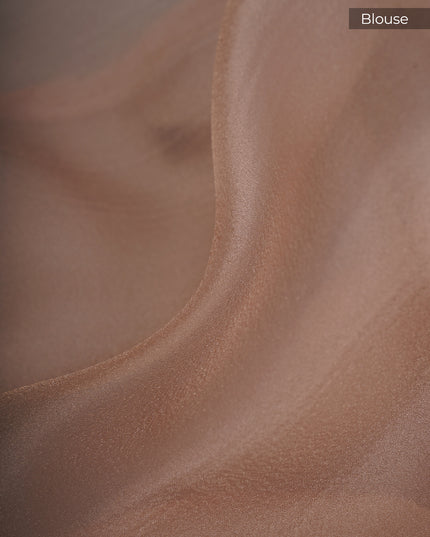 Soft Tissue Organza Silk with Thread Work Scallop Border - Beige