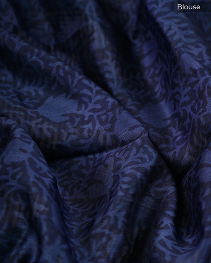 Muslin Silk Saree with Antique Zari Border- Rama Green