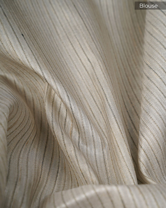 Tusser Silk Saree With Floral Print Border - Blue