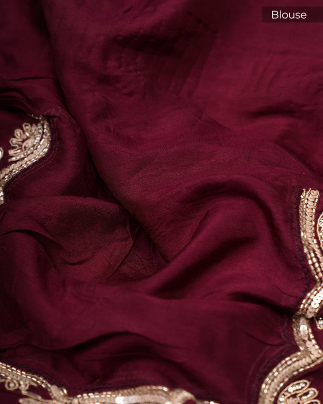 Tissue Organza Banaras Buttis Scallop Border Zardoise Stone Work - Peach