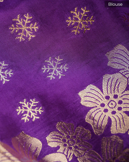 Banaras Silk Saree with Gold and Silver Zari Butties and Border- Pink