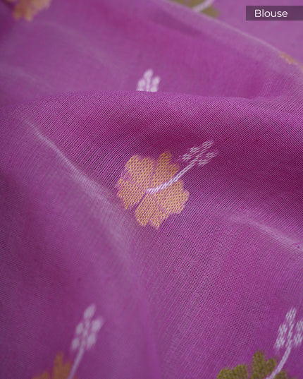 Lotus Cotton Saree With Floral Weaving Design - Onion Pink