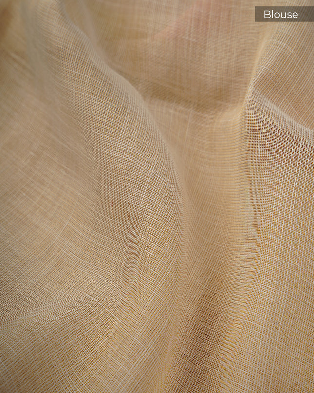 Tissue Linen Saree With Floral Print And Ari Work - Beige & Pink