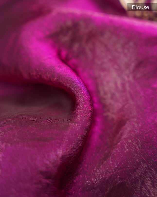 Soft Velvet Saree With Gold Zari Peta Work With Scallop Work - Purple