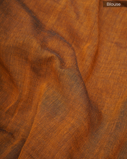 Handloom Cotton Saree with Thread Waving Borders - Brown