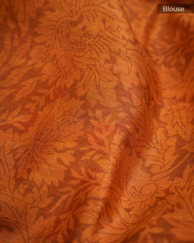 Chanderi Silk Digital Print Antique Zari Border - Tan