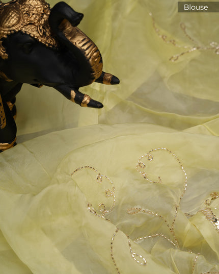 Russian Silk saree with allover Kardhana & sequence work Scallop Border - Yellow