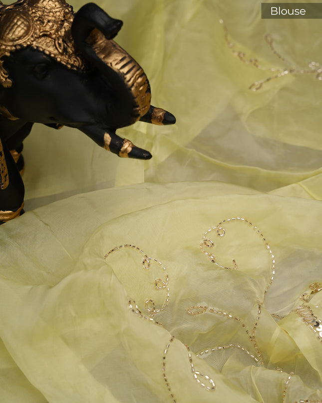 Russian Silk saree with allover Kardhana & sequence work Scallop Border - Yellow