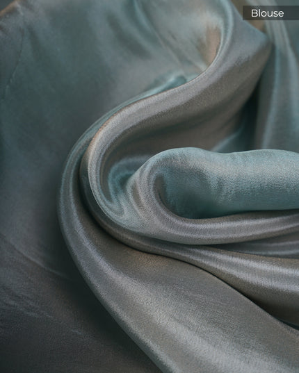 Tissue Banaras Silk Allover Self Weaving With Light Gold Zari Border - Sea Blue