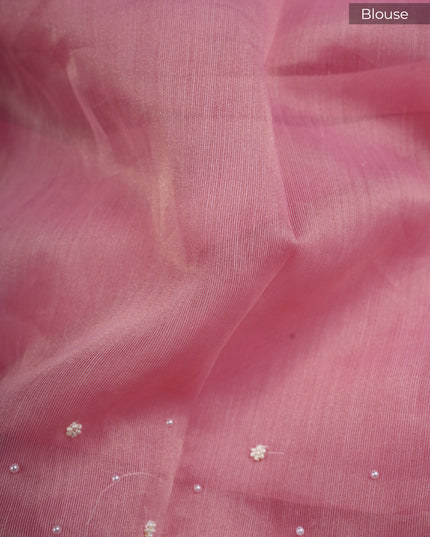 Tissue Linen Saree and Scallop Border and Peral Work - Pink