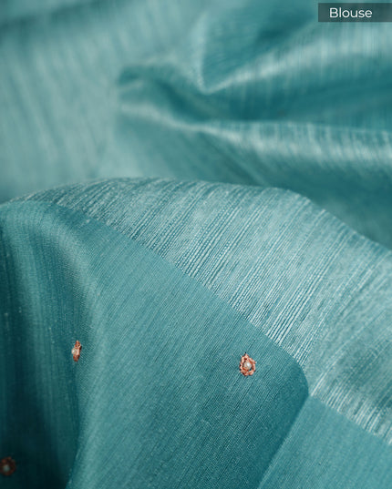 Jute Tusser Knot Work Butties with Satin Border- Mint Blue