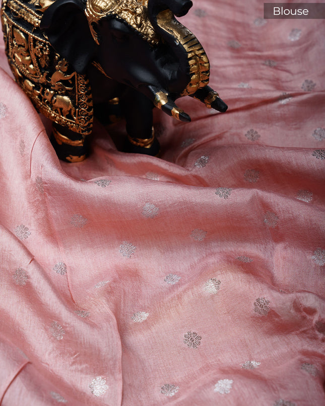 Chinon crape silk multi color check weaving design - Peach