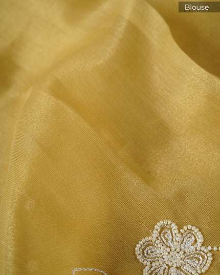 Tissue Lenin Saree and Scallop Border and Pearl work- Tan