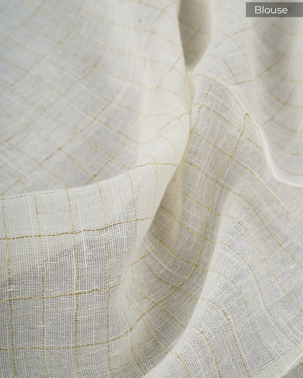 Linen cotton saree with gold butties and zari Broder - White