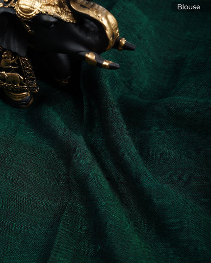 Lenin Cotton Saree with Gold and Silver Butties and Contrast Border- B Green