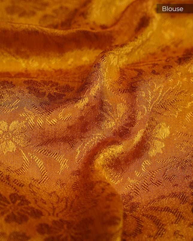 Binny Crepe Floral Print with Golden Zari Border- Mustard Yellow