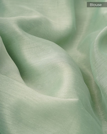 Tissue Linen Saree With Thread Knot Work Butties With Scallop Border - MINT GREEN