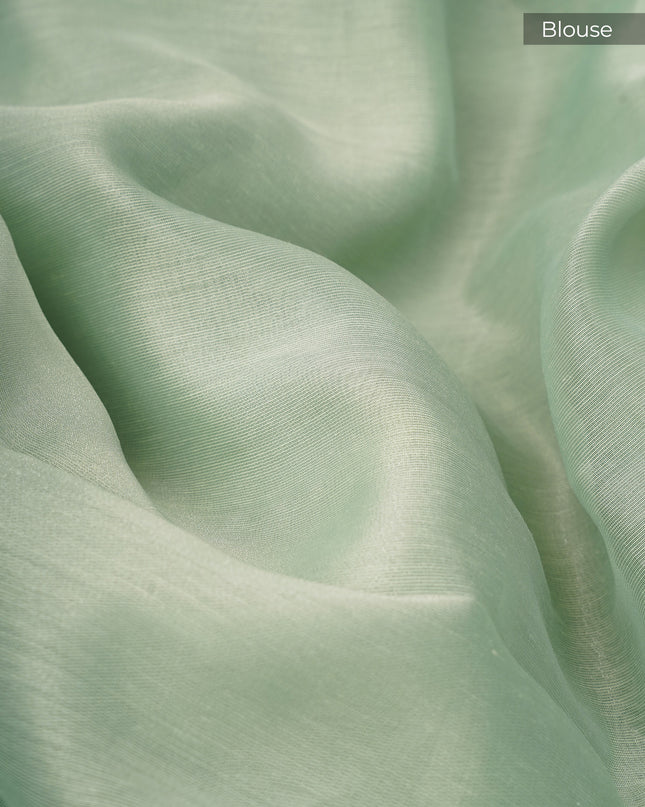 Tissue Linen Saree With Thread Knot Work Butties With Scallop Border - MINT GREEN