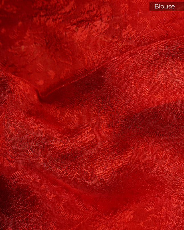 Binny Crepe Floral Print with Golden Zari Border - Red