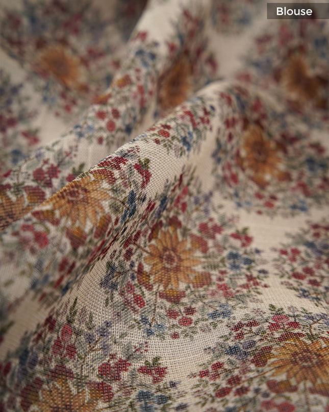 Tissue linen saree with floral Butties And Dori work With scallop border - Lemon Yellow