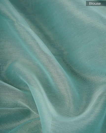 Tissue Lenin Saree with Thread Embroidery Work and Lace Border- Mint Blue