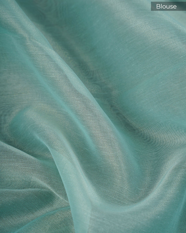 Tissue Lenin Saree with Thread Embroidery Work and Lace Border- Mint Blue