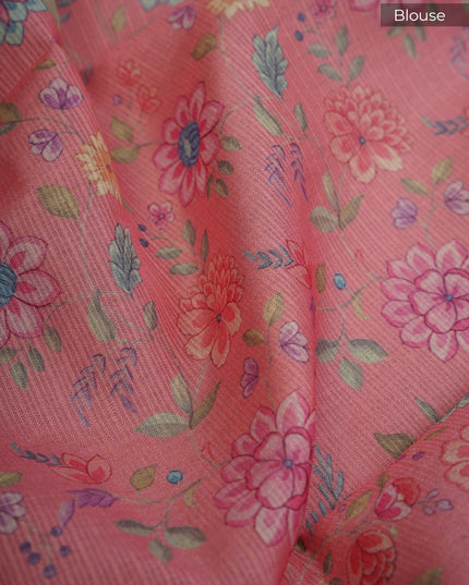 Silk Kota Saree with Mirror Work Applique Work with Silver Border- Pink