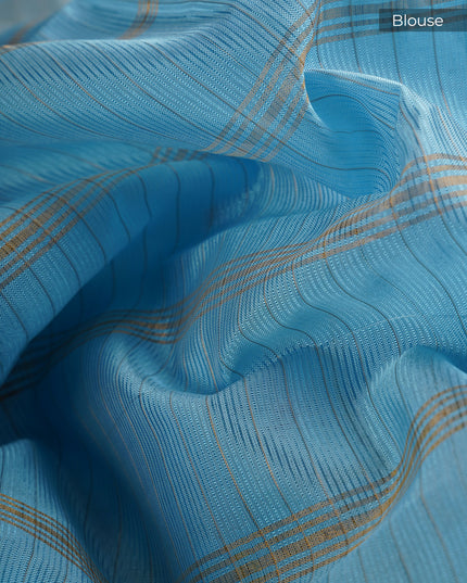 Mangalagiri Silk Saree Embroidery Work With Border - Sky Blue