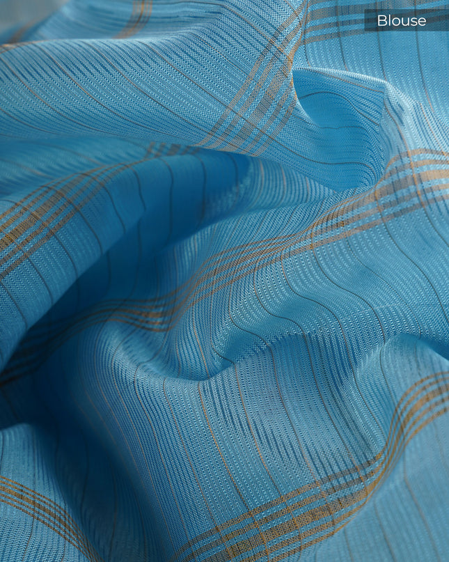 Mangalagiri Silk Saree Embroidery Work With Border - Sky Blue