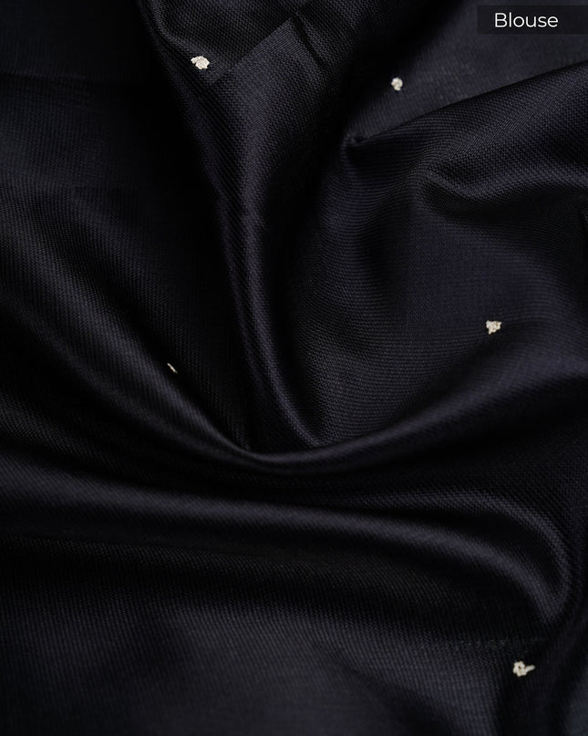 Kota Silk Saree With Floral Print & Ari Work Scallop Border - Greenish Grey