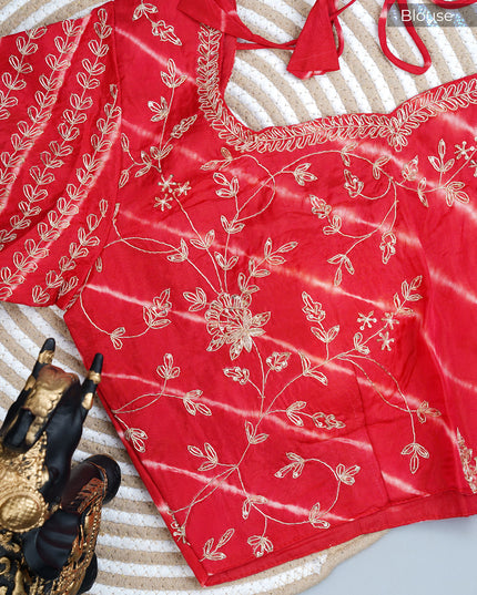 Russian Silk Zardozi Work with Scallop Border - Red