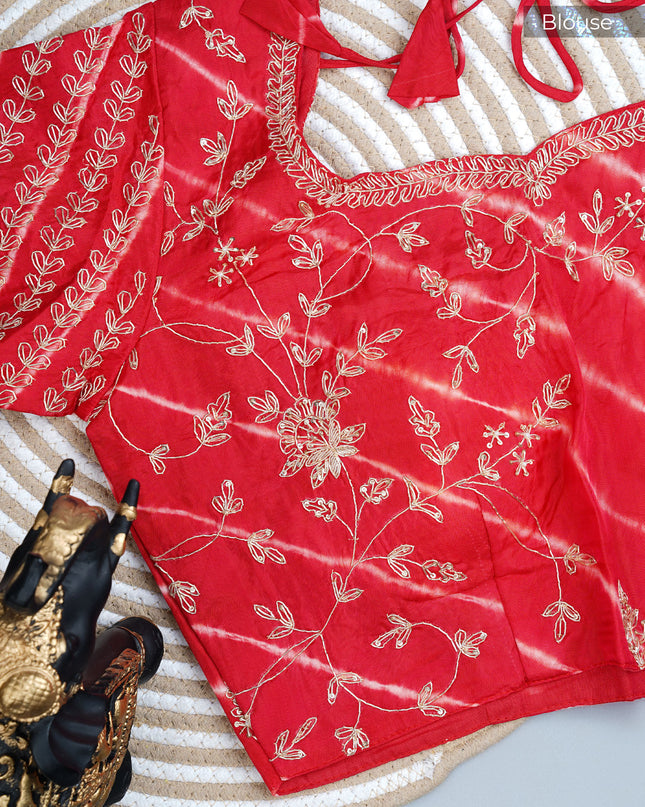 Russian Silk Zardozi Work with Scallop Border - Red