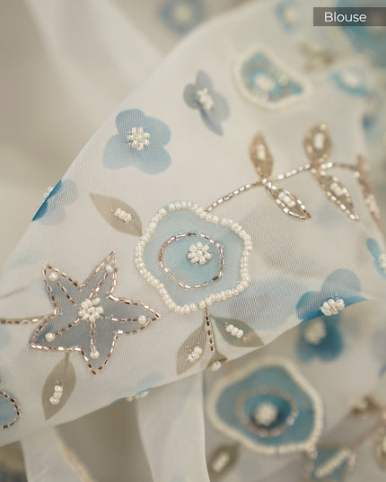 Organza Silk with Pearl Work and Scallop Border