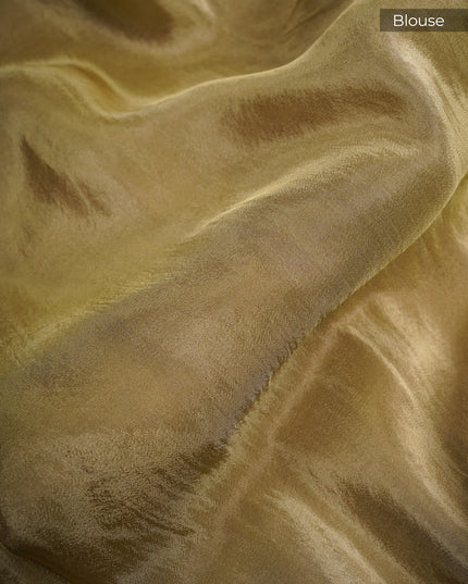 Tissue Banarasi Silk with All Over Self Weaving with Light Gold Zari Border - Green