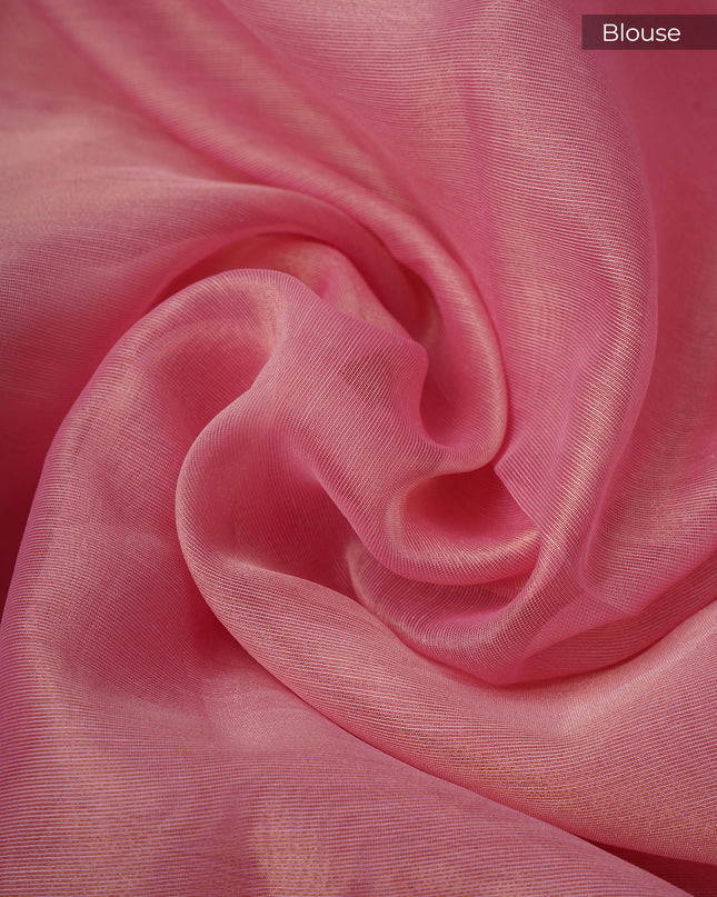 Tissue Linen Saree With Scallop Border With Pearl Work - Pink