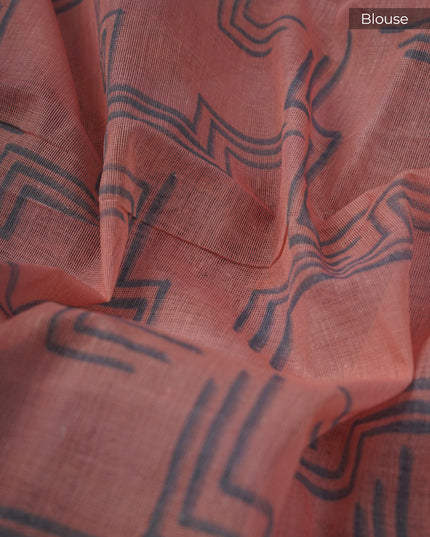 Muslin Silk With Kalamkari Print Contrast Border - L Grey