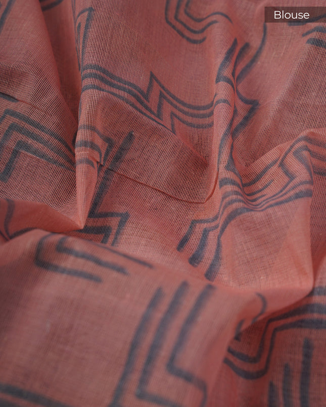 Muslin Silk With Kalamkari Print Contrast Border - L Grey