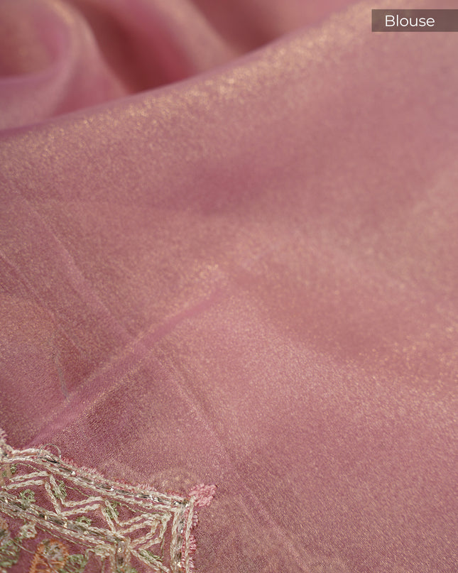 Soft Tissue Organza With Thread Embroidery Butties With Scallop Border - Pink