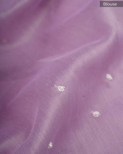 Tissue Linen Saree and Scallop Border and Peral Work - Lavender
