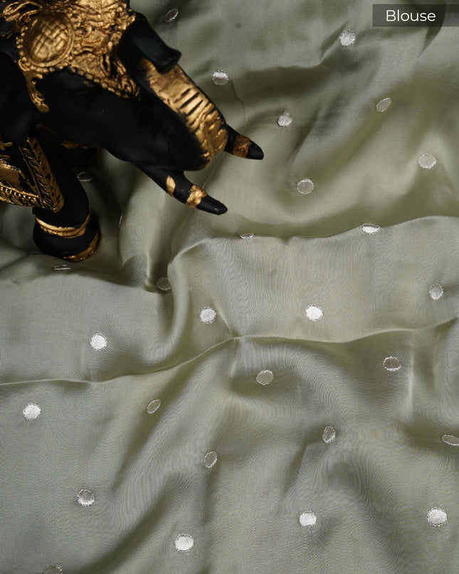 Mashru satin saree with pichwai butties and Parsi Work lace border - Mashru satin