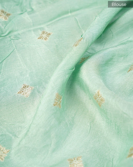 Russian Crepe Kardhana Sequence Work Butties Gold Stripes- Pista Green