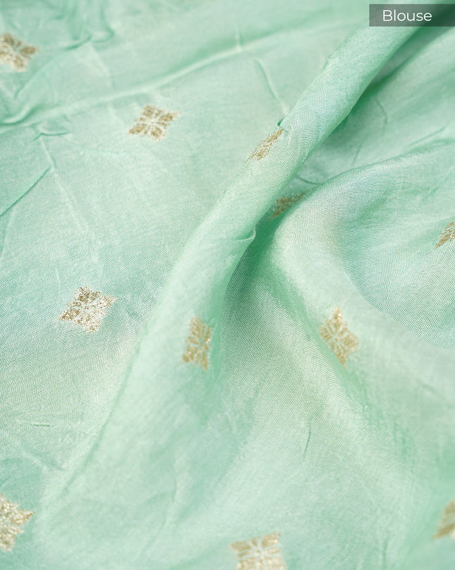 Russian Crepe Kardhana Sequence Work Butties Gold Stripes- Pista Green